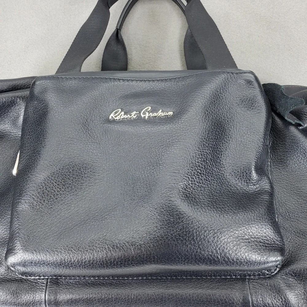 Robert Graham Duffel Bag Black Leather Pebbled Weekender Travel Luggage Bag